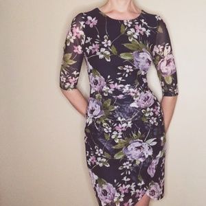 Connected Apparel Blue Floral Mesh Dress Size 6